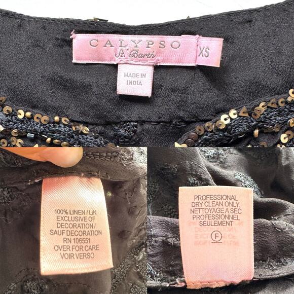 Calypso St. Barth Women’s Arji Sequin & Embro Silk Mini Dress 3/4 Bell Slv - Picture 4 of 16